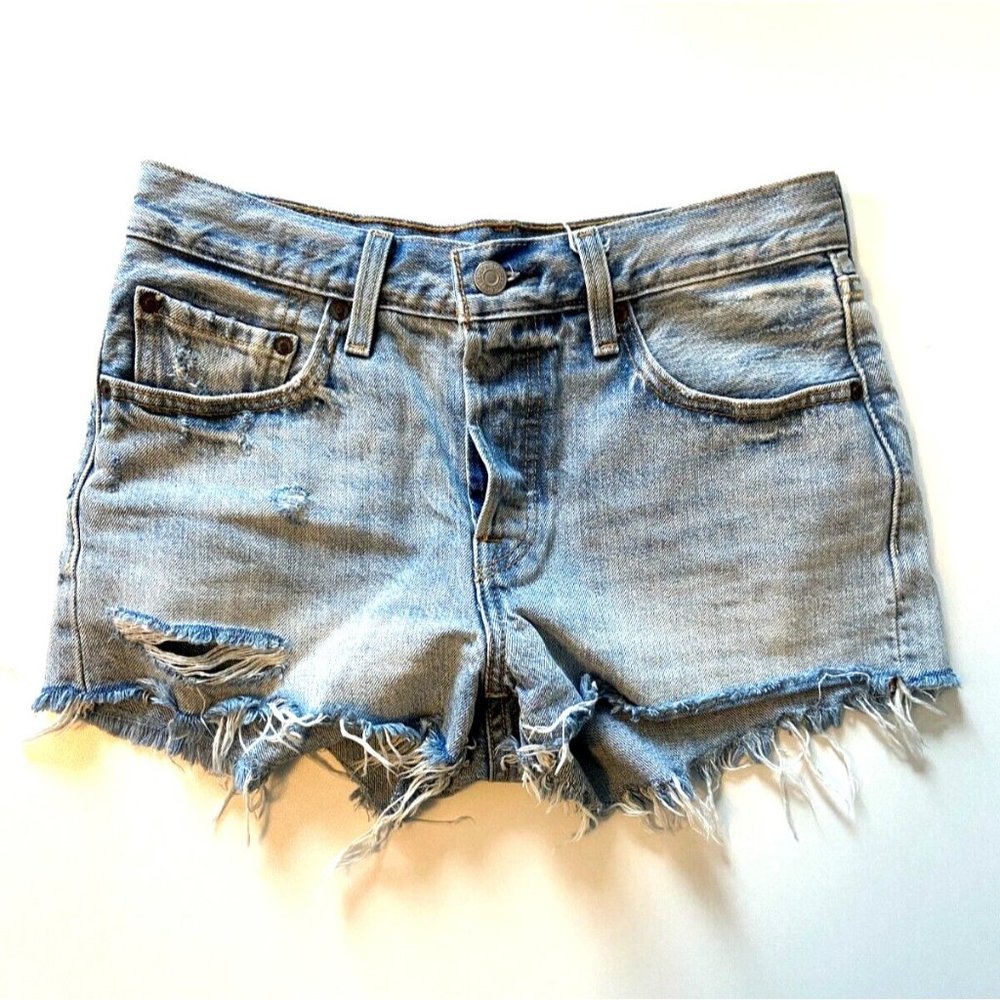 Women’s Distressed Denim Cutoff Shorts - Light Blue